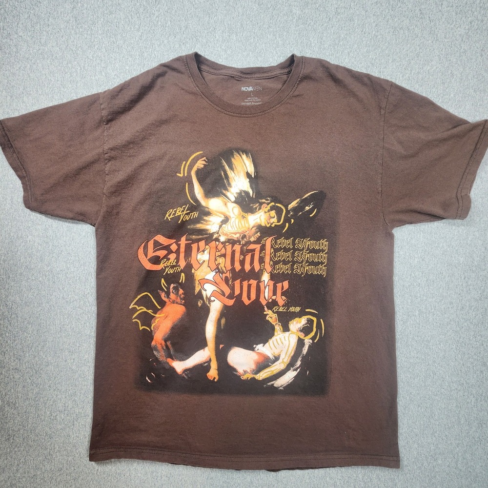 Fashion Nova Eternal Love T-Shirt Mens L Brown Good Rebel Youth Graphic Tee